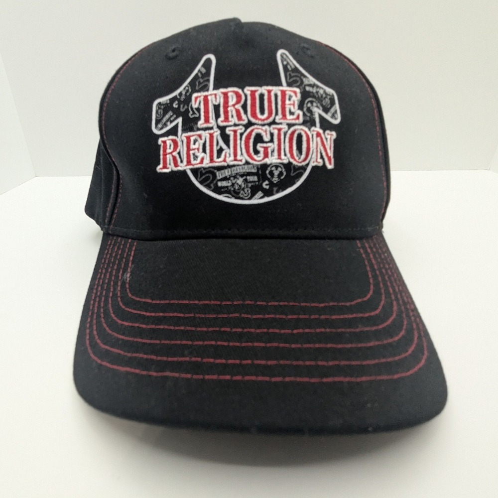 True Religion Jet Black True HS Hat Red Contrast Stitch Snapback TR4246 NEW